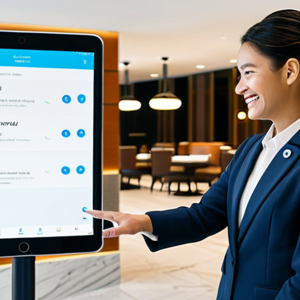 호텔 관광 경영의 R D - AI-Powered Hotel Concierge**

A brightly lit, modern hotel lobby. A friendly, fully clothed concierg...