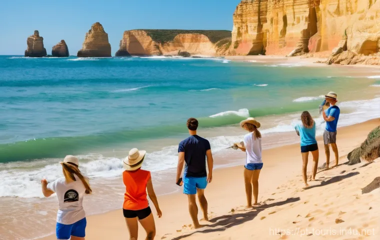 관광 학문에서의 실습과 현장 경험 - **Prompt:** A serene yet triumphant image capturing a diverse group of tourists (approximately 4-5 p...