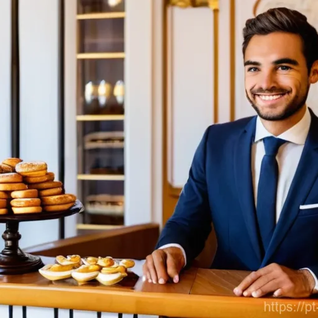 호텔 관광 경영의 기업문화 - **Prompt:** A warm, inviting scene in a sunlit boutique hotel lobby in a city like Lisbon, Portugal....