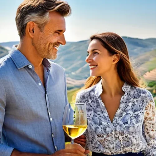 관광 및 호텔 산업의 패러다임 변화 - **Prompt 1: Personalized Douro Wine Experience**
    "A sophisticated couple, dressed in stylish cas...