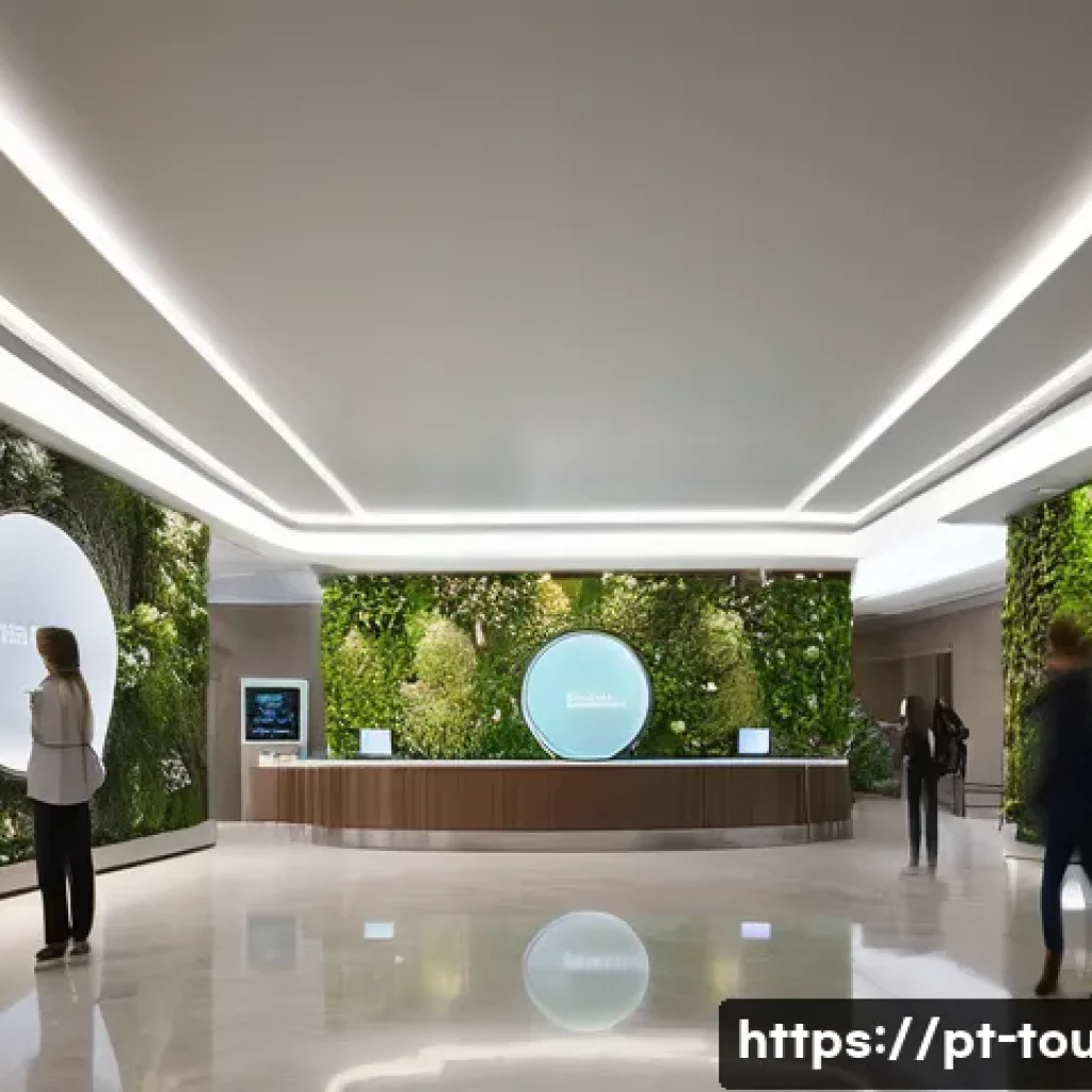 호텔경영학의 미래 전망 - **Prompt 1: Futuristic Hyper-Personalized Hotel Lobby**
    "A wide-angle, ultra-realistic cinematic...