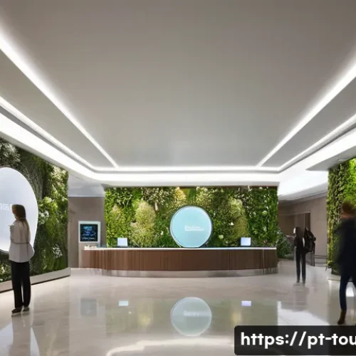호텔경영학의 미래 전망 - **Prompt 1: Futuristic Hyper-Personalized Hotel Lobby**
    "A wide-angle, ultra-realistic cinematic...
