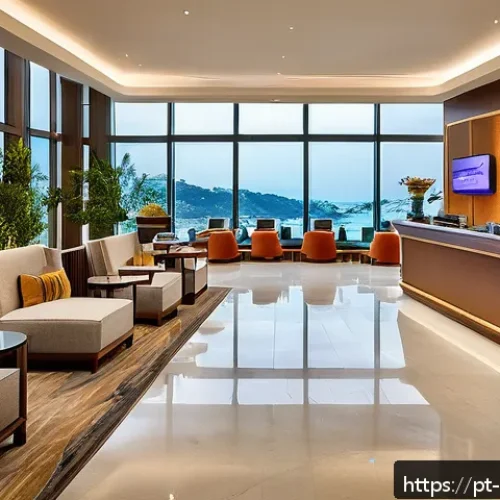호텔 고객 만족도 향상 - A modern, elegant hotel lobby designed for comfort and personalized guest experiences, featuring war...