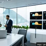 고객 경험 관리  CEM - A modern, sleek customer service center scene showing a diverse team of empathetic professionals eng...