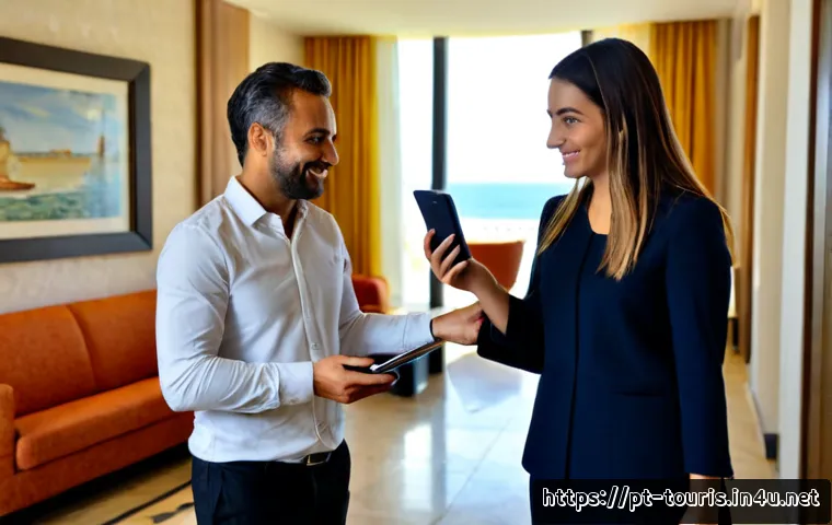 Home 17 호텔 관광 소비자 행동 분석 - Photorealistic hotel consumer behavior analysis scene in Lisbon, Portugal: diverse adult travelers s...