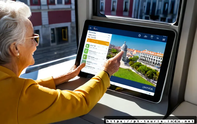 관광업의 인공지능 AI  활용 - Photorealistic travel planning scene in Lisbon, Portugal: a friendly travel consultant and an older ...